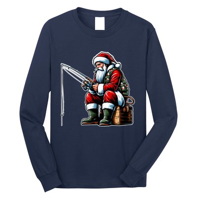 Christmas Costume Fisherman Fishing Funny Cool Santa Xmas Long Sleeve Shirt