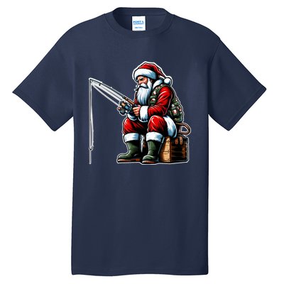 Christmas Costume Fisherman Fishing Funny Cool Santa Xmas Tall T-Shirt