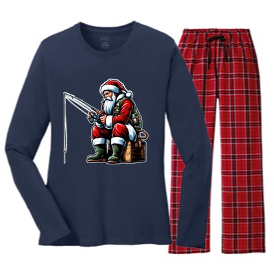 Christmas Costume Fisherman Fishing Funny Cool Santa Xmas Women's Long Sleeve Flannel Pajama Set 