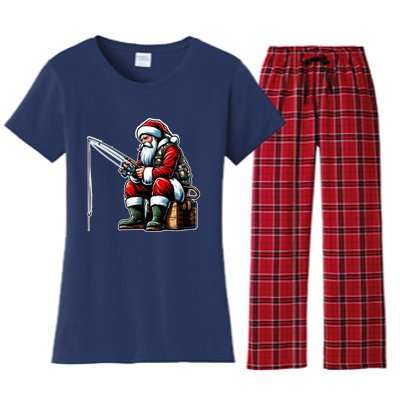 Christmas Costume Fisherman Fishing Funny Cool Santa Xmas Women's Flannel Pajama Set