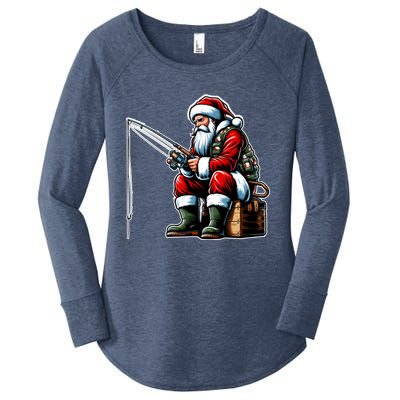 Christmas Costume Fisherman Fishing Funny Cool Santa Xmas Women's Perfect Tri Tunic Long Sleeve Shirt