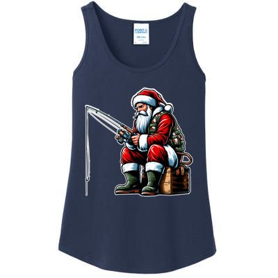 Christmas Costume Fisherman Fishing Funny Cool Santa Xmas Ladies Essential Tank