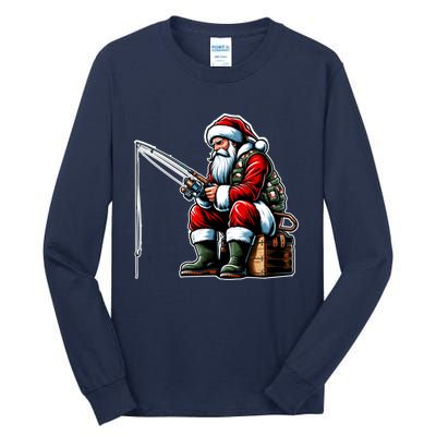 Christmas Costume Fisherman Fishing Funny Cool Santa Xmas Tall Long Sleeve T-Shirt