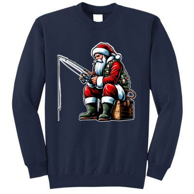 Christmas Costume Fisherman Fishing Funny Cool Santa Xmas Tall Sweatshirt