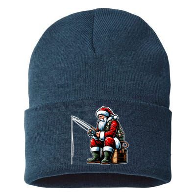 Christmas Costume Fisherman Fishing Funny Cool Santa Xmas Sustainable Knit Beanie