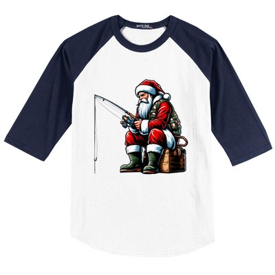 Christmas Costume Fisherman Fishing Funny Cool Santa Xmas Baseball Sleeve Shirt