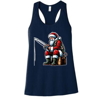 Christmas Costume Fisherman Fishing Funny Cool Santa Xmas Women's Racerback Tank