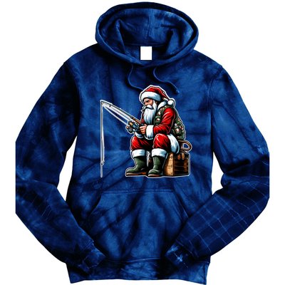 Christmas Costume Fisherman Fishing Funny Cool Santa Xmas Tie Dye Hoodie