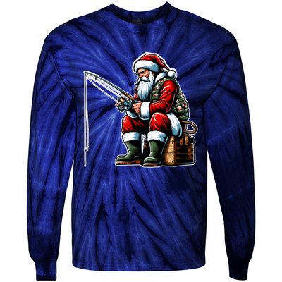 Christmas Costume Fisherman Fishing Funny Cool Santa Xmas Tie-Dye Long Sleeve Shirt