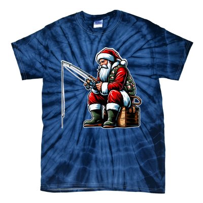 Christmas Costume Fisherman Fishing Funny Cool Santa Xmas Tie-Dye T-Shirt