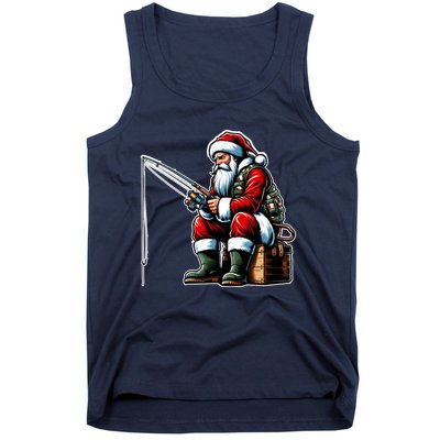 Christmas Costume Fisherman Fishing Funny Cool Santa Xmas Tank Top