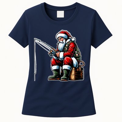 Christmas Costume Fisherman Fishing Funny Cool Santa Xmas Women's T-Shirt