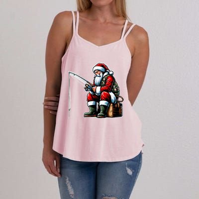 Christmas Costume Fisherman Fishing Funny Cool Santa Xmas Women's Strappy Tank