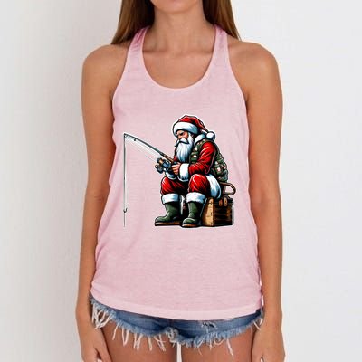 Christmas Costume Fisherman Fishing Funny Cool Santa Xmas Women's Knotted Racerback Tank