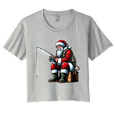 Christmas Costume Fisherman Fishing Funny Cool Santa Xmas Women's Crop Top Tee