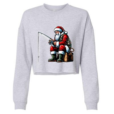 Christmas Costume Fisherman Fishing Funny Cool Santa Xmas Cropped Pullover Crew