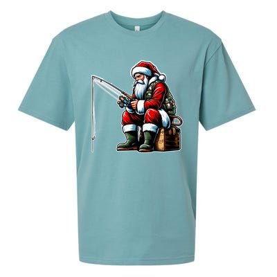 Christmas Costume Fisherman Fishing Funny Cool Santa Xmas Sueded Cloud Jersey T-Shirt