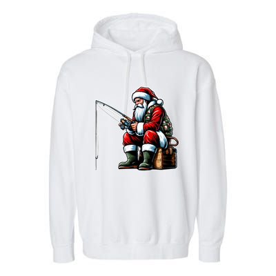 Christmas Costume Fisherman Fishing Funny Cool Santa Xmas Garment-Dyed Fleece Hoodie