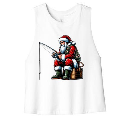 Christmas Costume Fisherman Fishing Funny Cool Santa Xmas Women's Racerback Cropped Tank