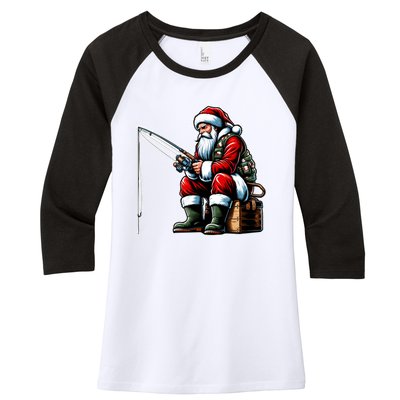 Christmas Costume Fisherman Fishing Funny Cool Santa Xmas Women's Tri-Blend 3/4-Sleeve Raglan Shirt