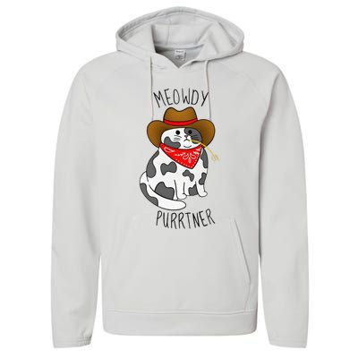 Cowboy Cat Funny Meowdy Purrtner Western Sarcastic Partner Performance Fleece Hoodie