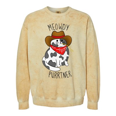 Cowboy Cat Funny Meowdy Purrtner Western Sarcastic Partner Colorblast Crewneck Sweatshirt