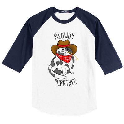 Cowboy Cat Funny Meowdy Purrtner Western Sarcastic Partner Baseball Sleeve Shirt