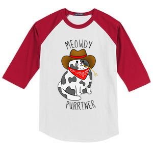 Cowboy Cat Funny Meowdy Purrtner Western Sarcastic Partner Kids Colorblock Raglan Jersey