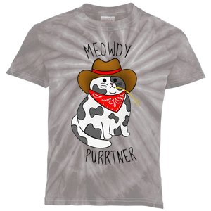 Cowboy Cat Funny Meowdy Purrtner Western Sarcastic Partner Kids Tie-Dye T-Shirt