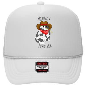 Cowboy Cat Funny Meowdy Purrtner Western Sarcastic Partner High Crown Mesh Back Trucker Hat