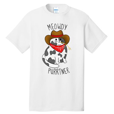 Cowboy Cat Funny Meowdy Purrtner Western Sarcastic Partner Tall T-Shirt