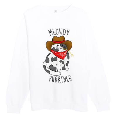 Cowboy Cat Funny Meowdy Purrtner Western Sarcastic Partner Premium Crewneck Sweatshirt