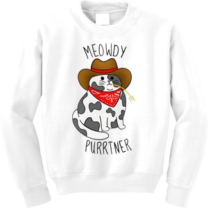 Cowboy Cat Funny Meowdy Purrtner Western Sarcastic Partner Kids Sweatshirt