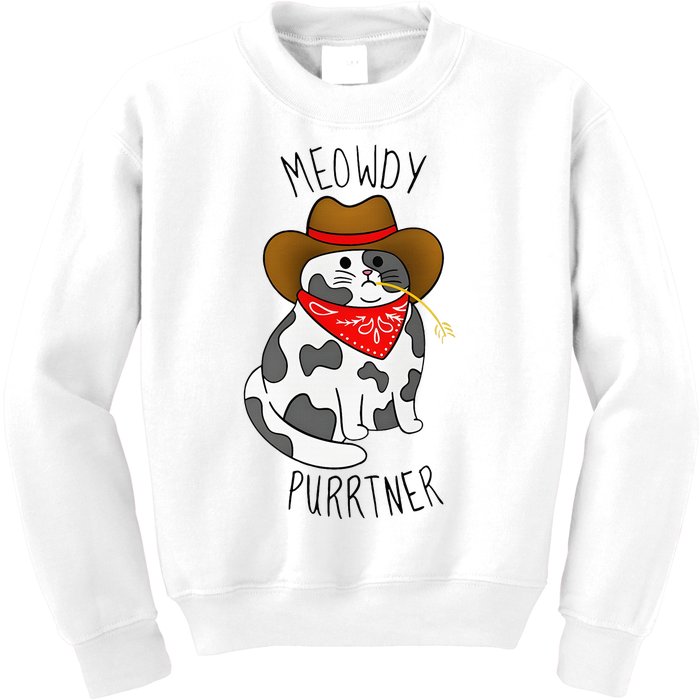 Cowboy Cat Funny Meowdy Purrtner Western Sarcastic Partner Kids Sweatshirt