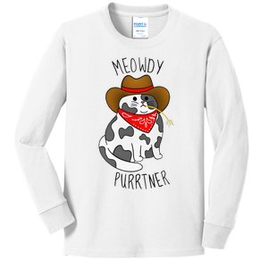 Cowboy Cat Funny Meowdy Purrtner Western Sarcastic Partner Kids Long Sleeve Shirt