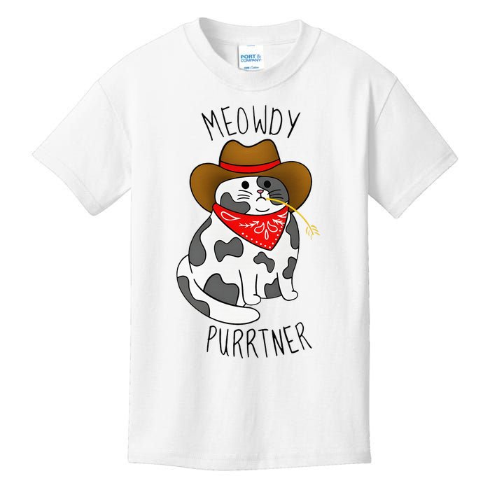 Cowboy Cat Funny Meowdy Purrtner Western Sarcastic Partner Kids T-Shirt