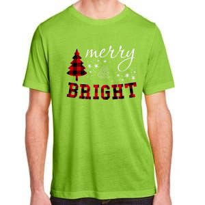 Christmas Cute For Women Red Plaid Merry And Bright Letter Adult ChromaSoft Performance T-Shirt