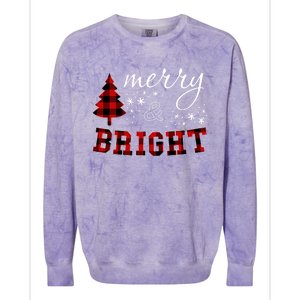 Christmas Cute For Women Red Plaid Merry And Bright Letter Colorblast Crewneck Sweatshirt