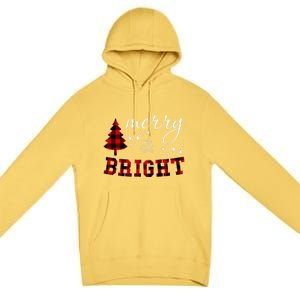 Christmas Cute For Women Red Plaid Merry And Bright Letter Premium Pullover Hoodie