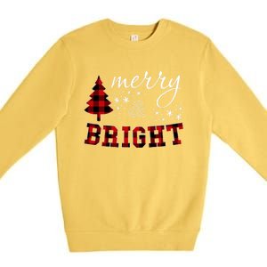 Christmas Cute For Women Red Plaid Merry And Bright Letter Premium Crewneck Sweatshirt