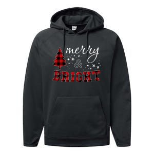 Christmas Cute For Women Red Plaid Merry And Bright Letter Performance Fleece Hoodie