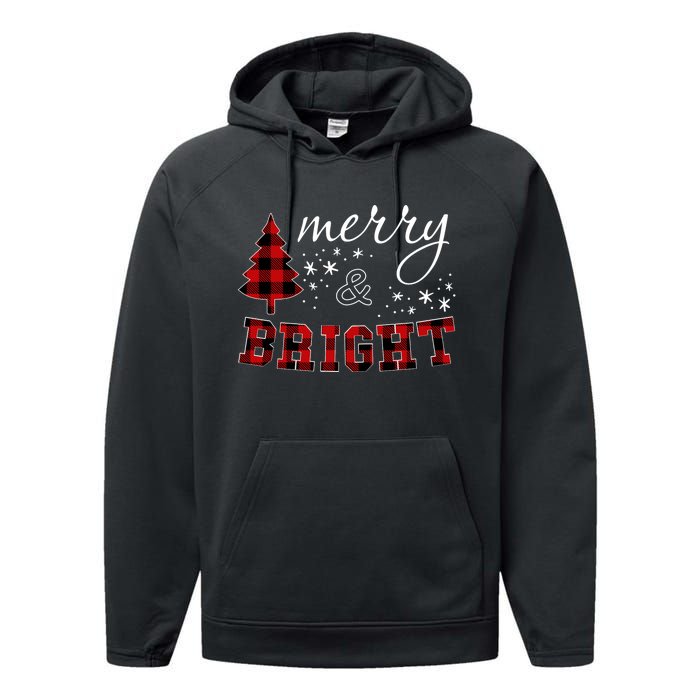 Christmas Cute For Women Red Plaid Merry And Bright Letter Performance Fleece Hoodie