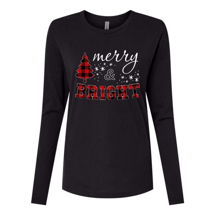 Christmas Cute For Women Red Plaid Merry And Bright Letter Womens Cotton Relaxed Long Sleeve T-Shirt