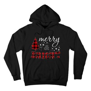 Christmas Cute For Women Red Plaid Merry And Bright Letter Hoodie