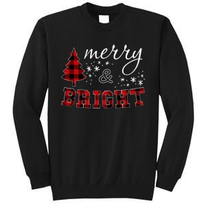 Christmas Cute For Women Red Plaid Merry And Bright Letter Sweatshirt