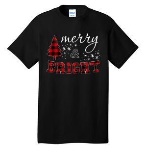 Christmas Cute For Women Red Plaid Merry And Bright Letter Tall T-Shirt