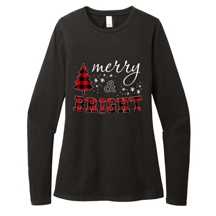 Christmas Cute For Women Red Plaid Merry And Bright Letter Womens CVC Long Sleeve Shirt