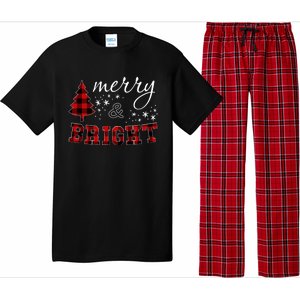 Christmas Cute For Women Red Plaid Merry And Bright Letter Pajama Set