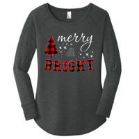 Christmas Cute For Women Red Plaid Merry And Bright Letter Women's Perfect Tri Tunic Long Sleeve Shirt