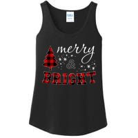 Christmas Cute For Women Red Plaid Merry And Bright Letter Ladies Essential Tank